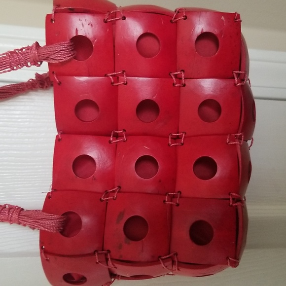 Unique Super Cute Red Wood Pieced Purse. - Picture 4 of 7